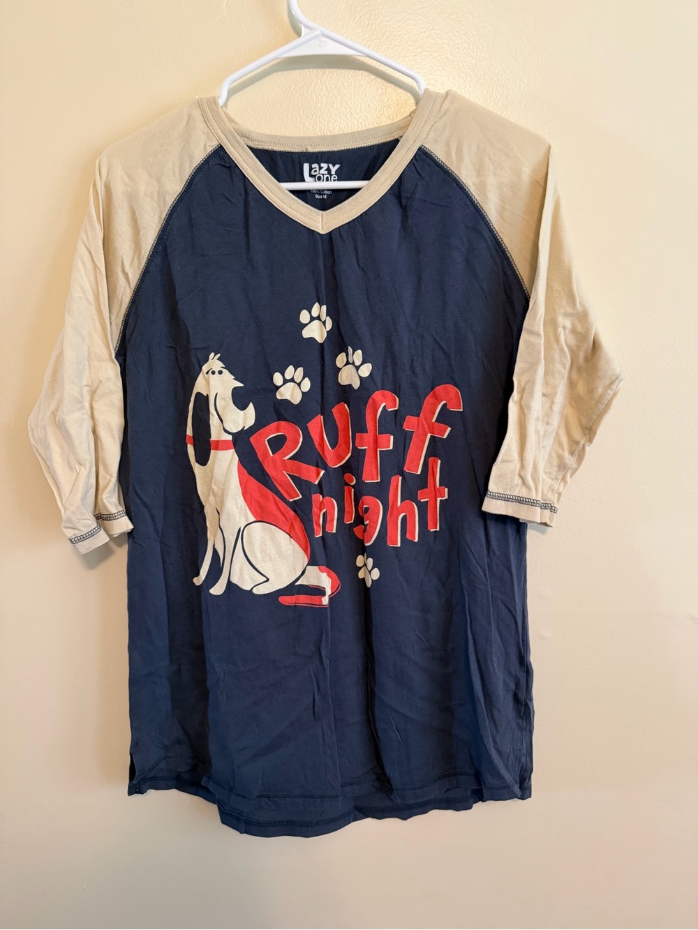 Lazy One Navy & Cream 'Ruff Night' Raglan Tee - Dog Graphic